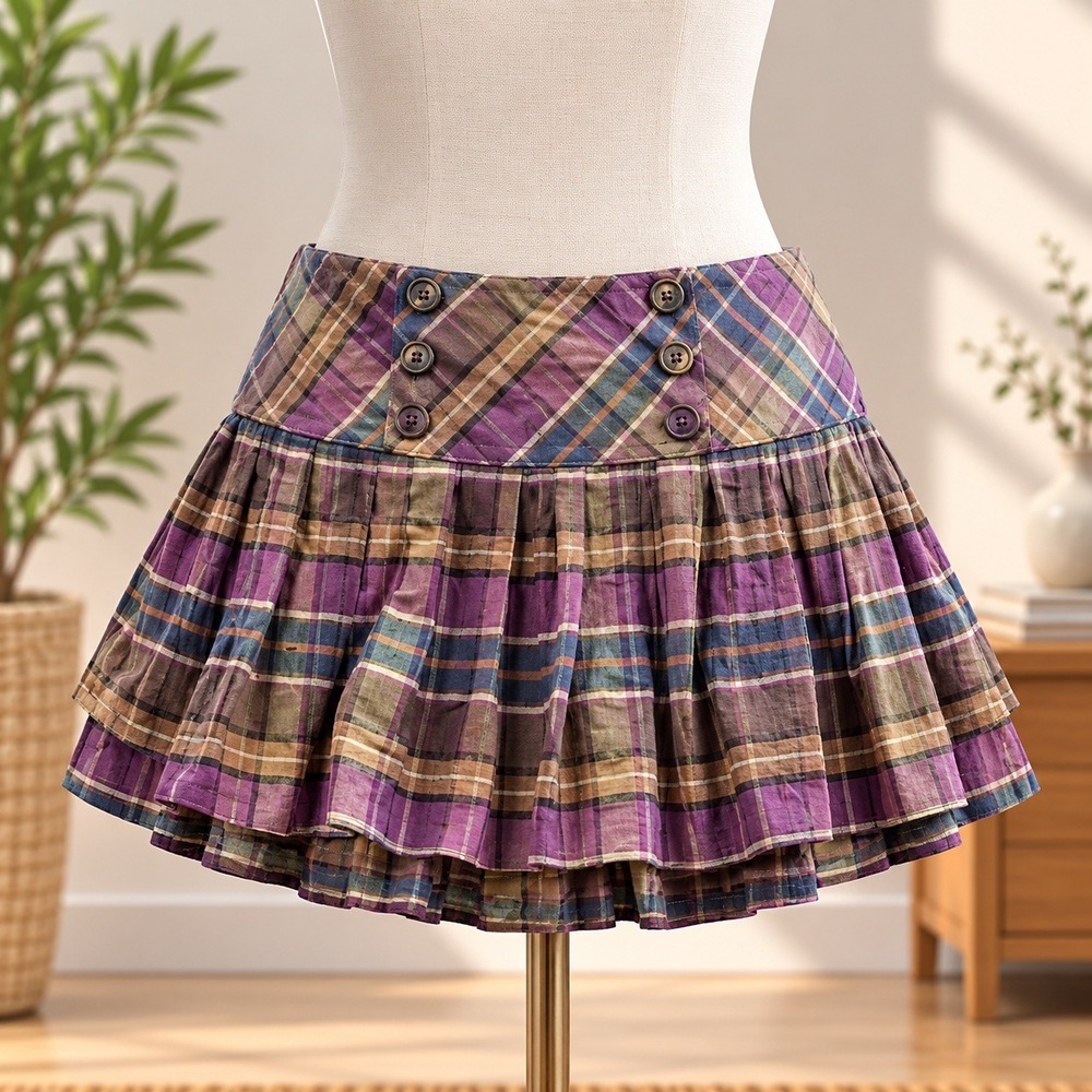 Torrid Plaid Pleated Mini Skirt Womens 22 Purple Brown Academic Preppy 530143